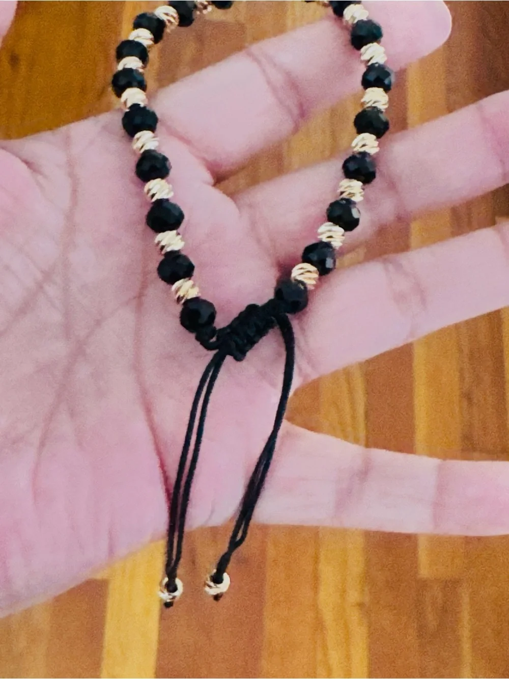 18K Gold Plated Beaded Adjustable Black and Gold Men's Bracelet. New